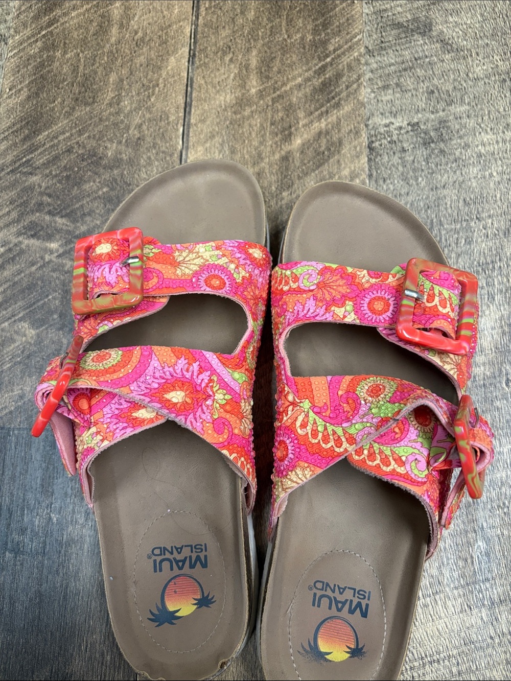 Maui Island Pink Paisley Adjustable Slide Sandals